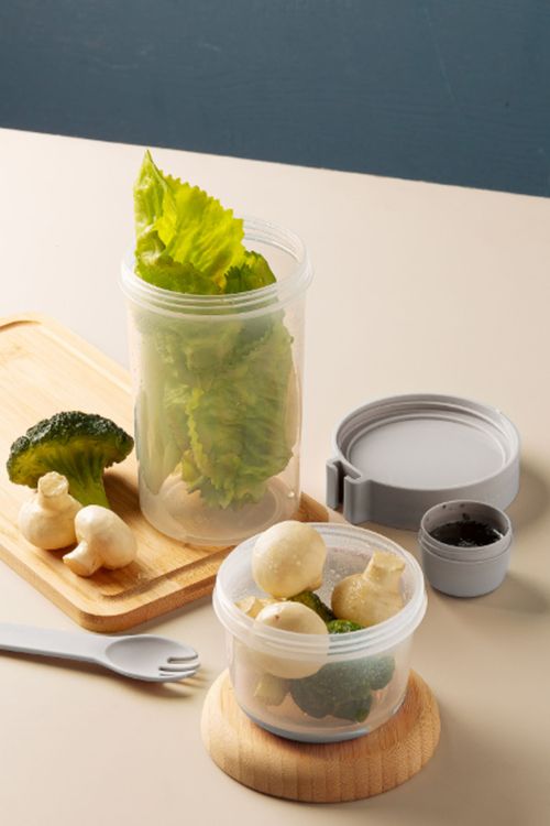 Pote  para Salada com 3 Compartimentos com Garfo