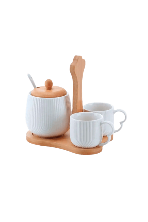Conjunto de Xicaras de Cafe com Acucareiro Oasis em Ceramica 3 Pecas