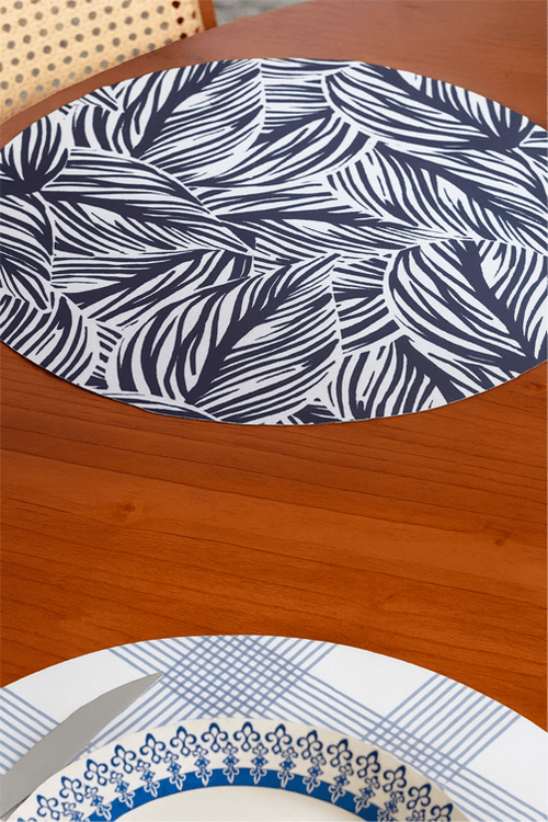 Jogo Americano Redondo Acqua Foglie Blue Dupla Face