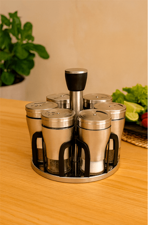 Porta Condimento em Aço Inox com Visor 6 Peças