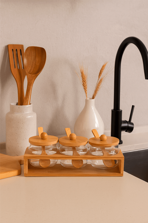 Conjunto-de-Potes-em-Vidro-com-Colher-e-Rack-em-Bambu-4-Pecas-275ml