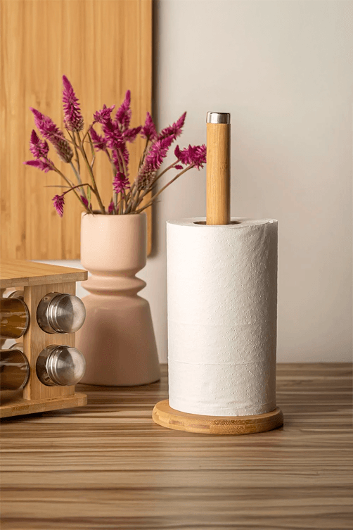 Porta Papel Toalha de Bambu