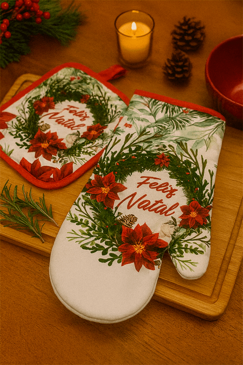 Conjunto Natalino de Luva e Descanso