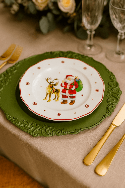 Conjunto de 4 Pratos de Sobremesa Natalino em Porcelana