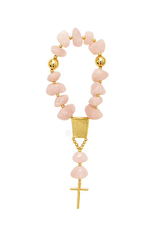 Colar de Mesa Médio Rosario Pai Nosso Quartzo Rosa