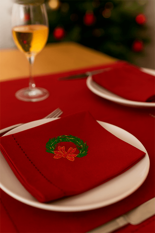Guardanapo Natalino Vermelho Guirlanda com Laço