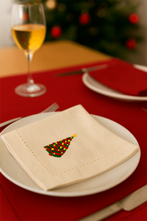 Guardanapo Natalino Off White Árvore de Natal em Algodão