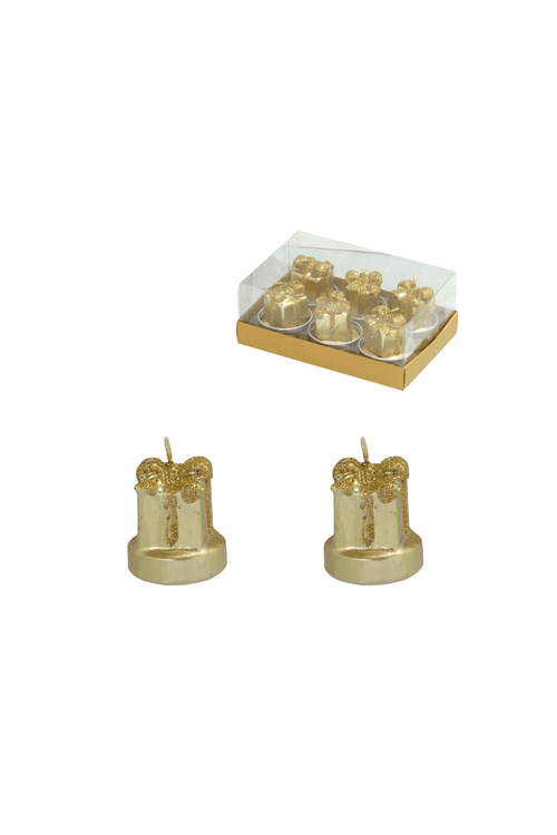 Conjunto de 6 Velas de Presente Natalina Dourada