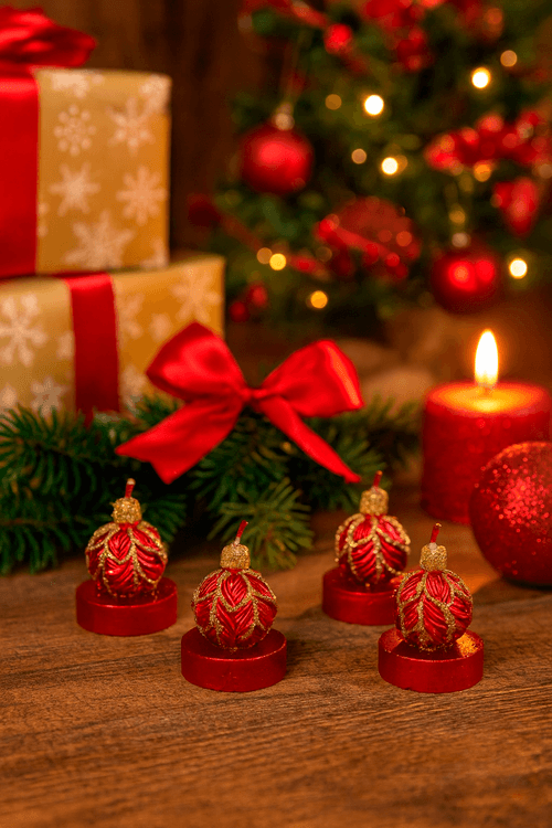 Conjunto de 6 Velas de Bolas Natalinas Vermelhas