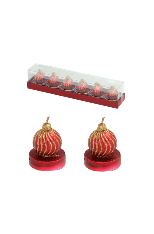 Conjunto de 6 Velas de Bolas Natalinas Vermelhas e Douradas