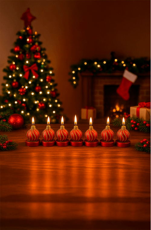 Conjunto de 6 Velas de Bolas Natalinas Vermelhas e Douradas