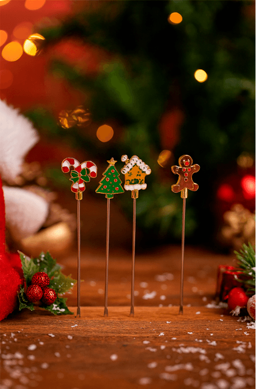 Conjunto com 4 Garfos de Petisco Natalino