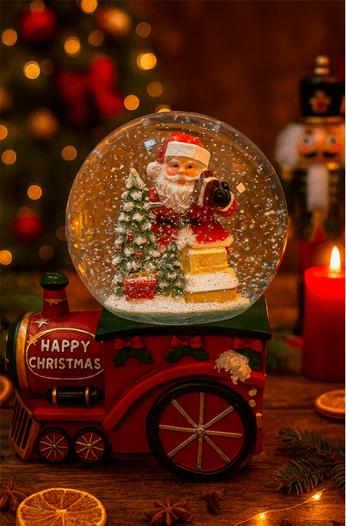 Globo de Água com Papai Noel no Trem Médio