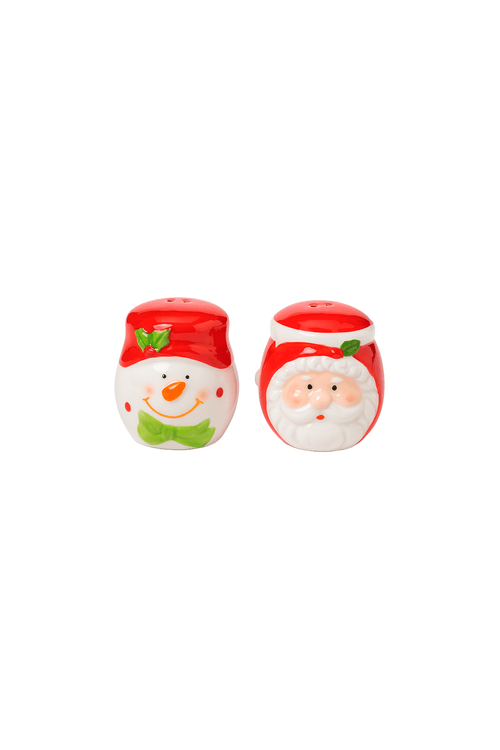 Conjunto de Saleiro e Paliteiro Papai Noel e Boneco de Neve