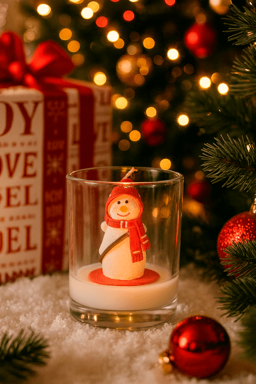 Vela de Boneco de Neve no Copo Natalina Decorativa