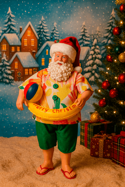 Papai Noel Praiano com Boia e Bola Decorativo