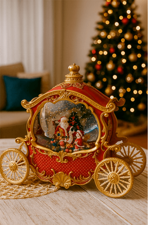 Globo de Àgua com Papai Noel na Carroça