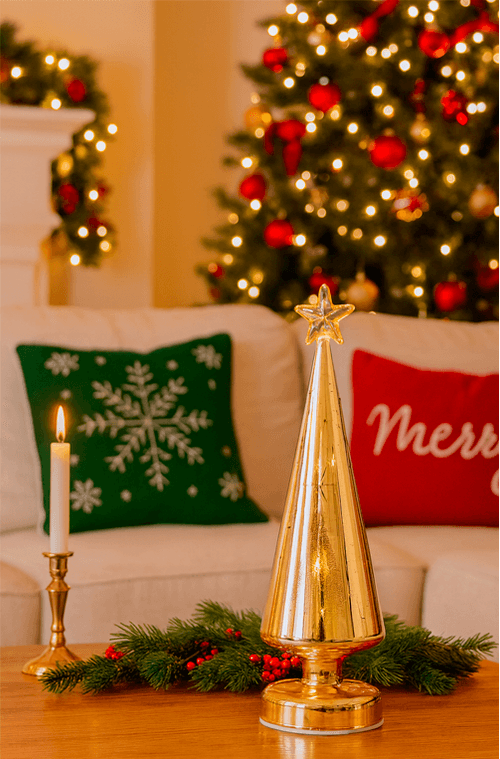 Vela Natalina de Àrvore em Vidro Dourado com Luz