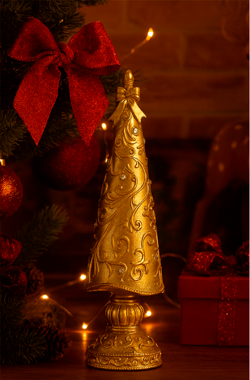 Árvore Natalina Decorativa Dourada em Resina