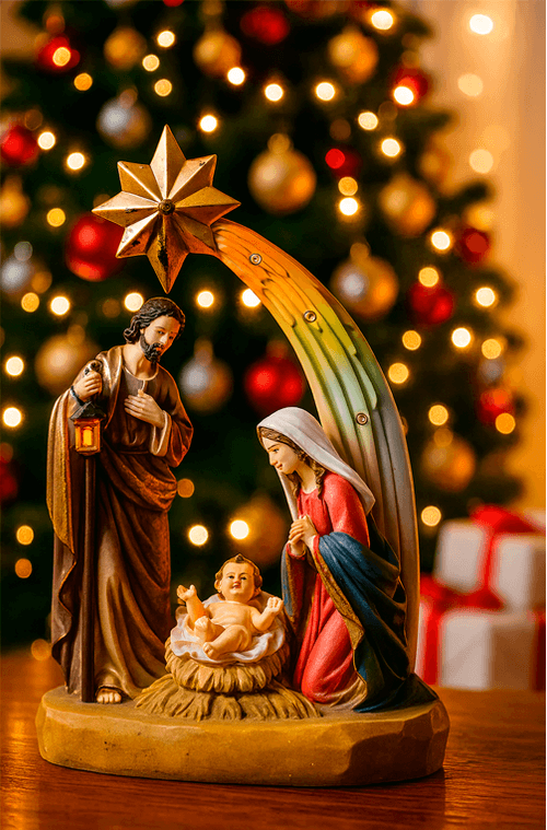 Presépio de Natal Sagrada Familia com Luz e Som