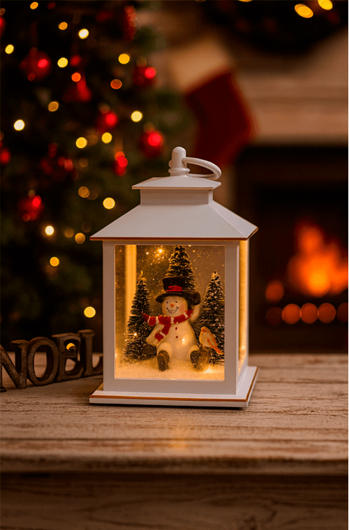Lamparina Natalina com Boneco de Neve e Led Pequena