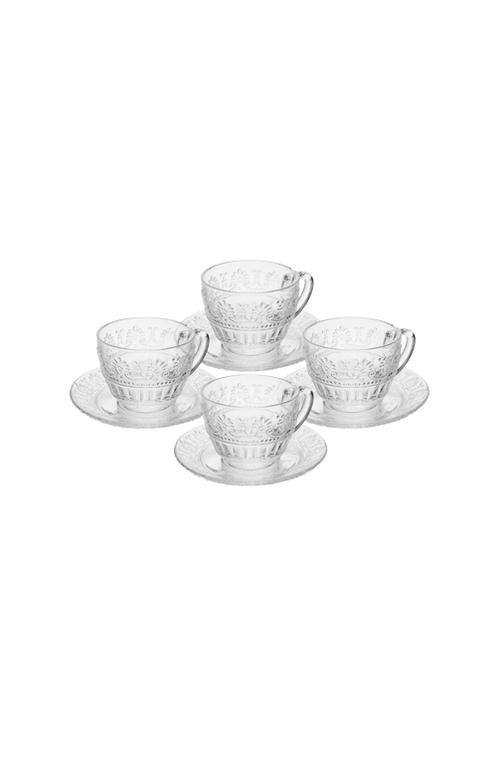 Conjunto de 4 Xícara de Chá com Pires Mauve em Cristal 220ml