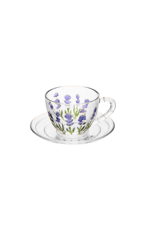 Xícara de Café com Pires Lavanda Hand Painting