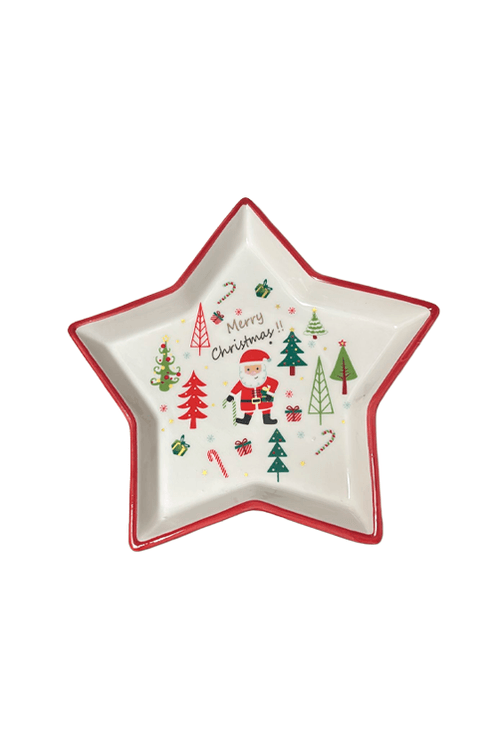 Prato Natalino de Estrela Merry Christmas em Cerâmica