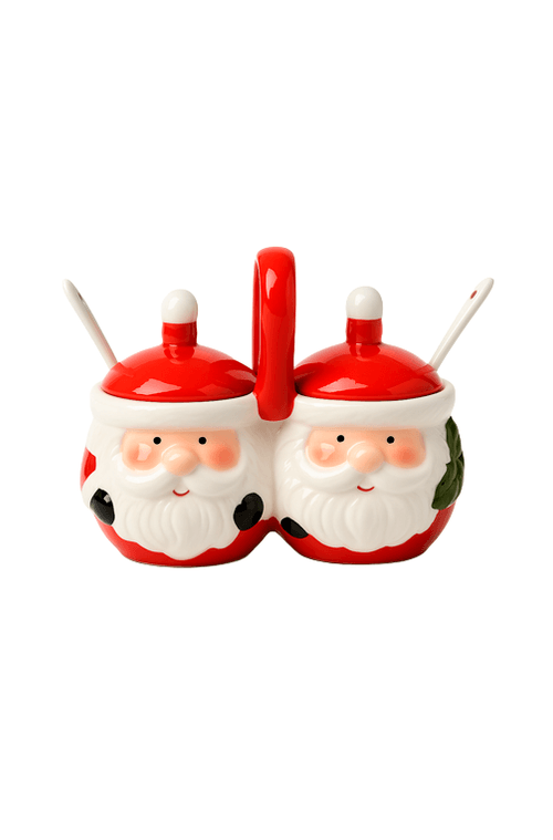 Potes Natalino com Tampa e Colher em Cerãmica