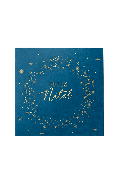 Guardanapo de Papel Feliz Natal Azul e Ouro