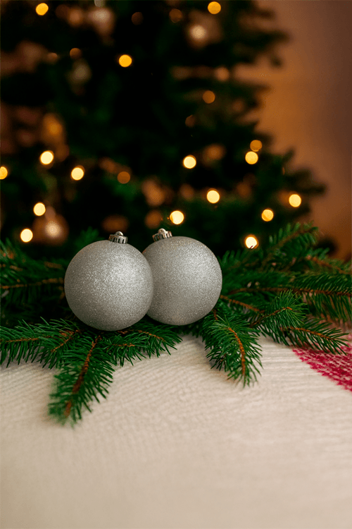 Conjunto de 2 Bolas de Natal com Glitter Prata