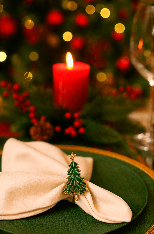 Conjunto de Argolas para Guardanapo Árvore Verde em Aço Inox 4 Peças