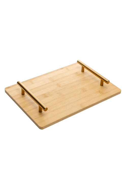 Bandeja Retangular Seattle com Alças de Metal Dourado 30x21cm