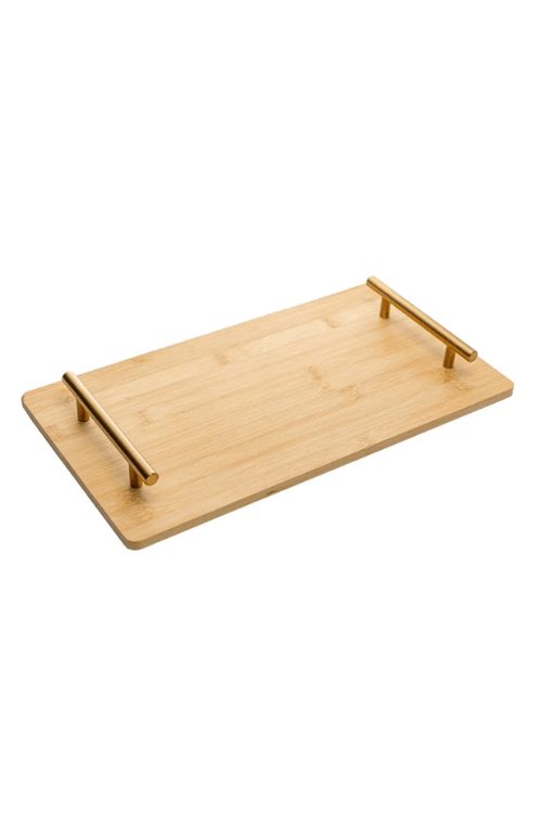 Bandeja Retangular Seattle com Alças de Metal Dourado 39x21cm