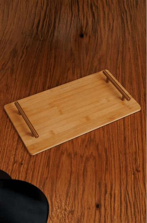 Bandeja Retangular Seattle com Alças de Metal Dourado 39x21cm