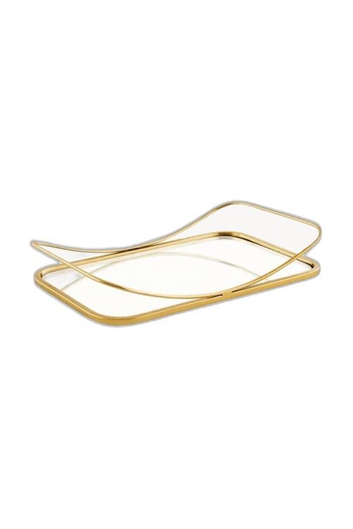 Bandeja Pequena Dourada em Metal com Espelho Minimalista