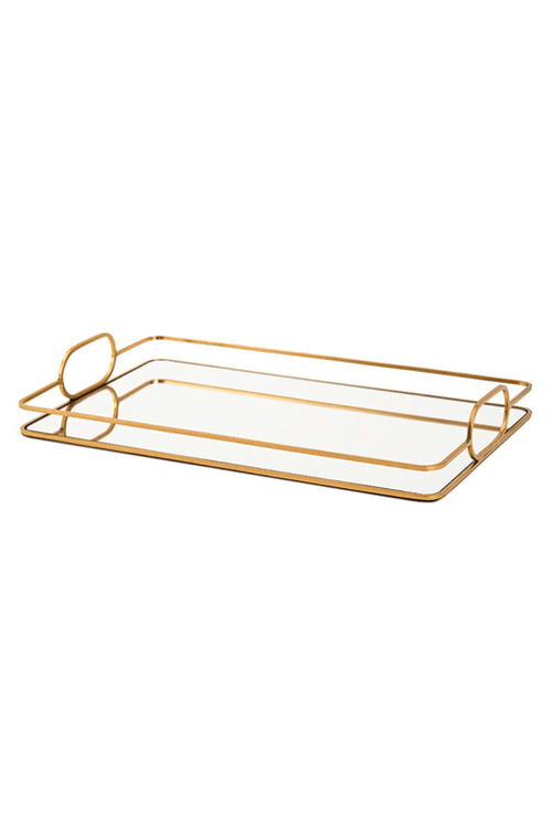 Bandeja Média em Metal Dourado com Espelho Minimalista