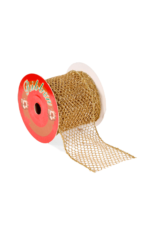 Fita Natalina Aramada Tela com Glitter Dourado 5M