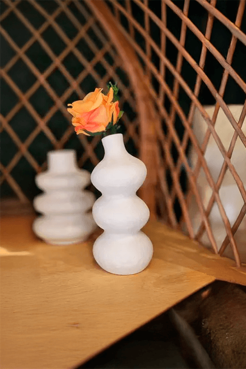 Vaso Gominhos Pequeno Minimalista em Cerâmica Branco