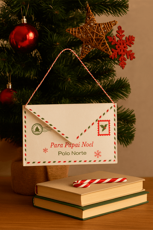 Bolsa Envelope Natalina com Alça para Cartas do Papai Noel Branco
