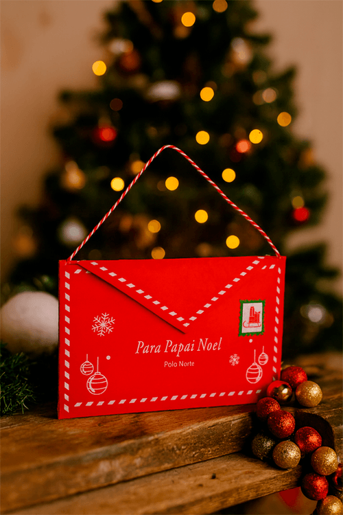 Bolsa Envelope Natalina com Alça para Cartas do Papai Noel Vermelho