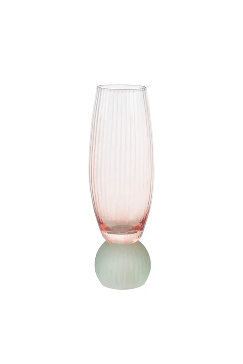 Taça de Champanhe Colors Laranja com Base Verde Canelado 210ml