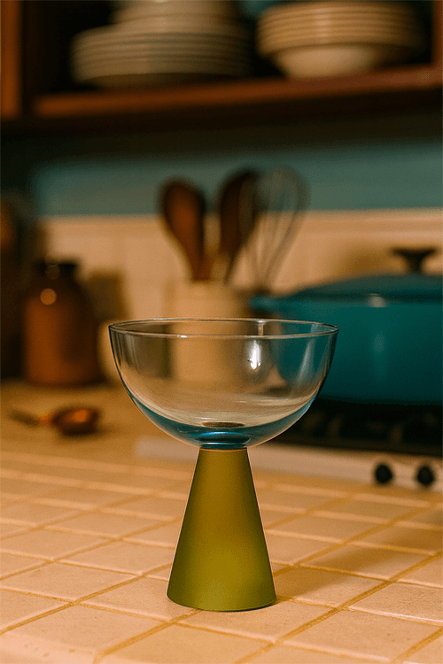 Taça para Sobremesa Azul com Base Cônica Verde 240ml