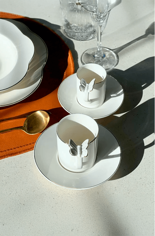 Conjunto de Xícaras de Chá com Pires em Porcelana Ramoudie 8 Peças 180ml