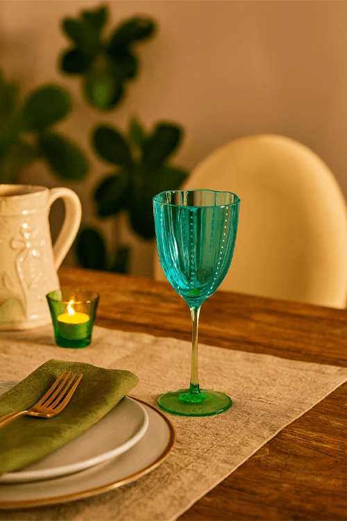 Taça de Vinho Meg Azul com Base Verde 350ml