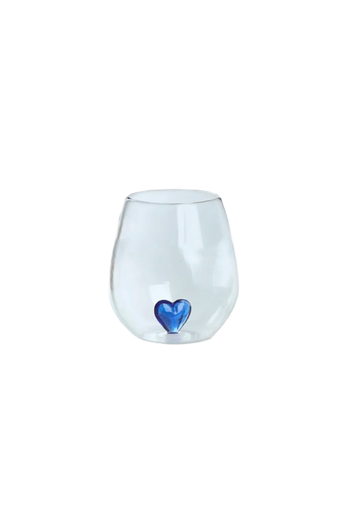 Copo de Coração em Vidro Azul 450ml