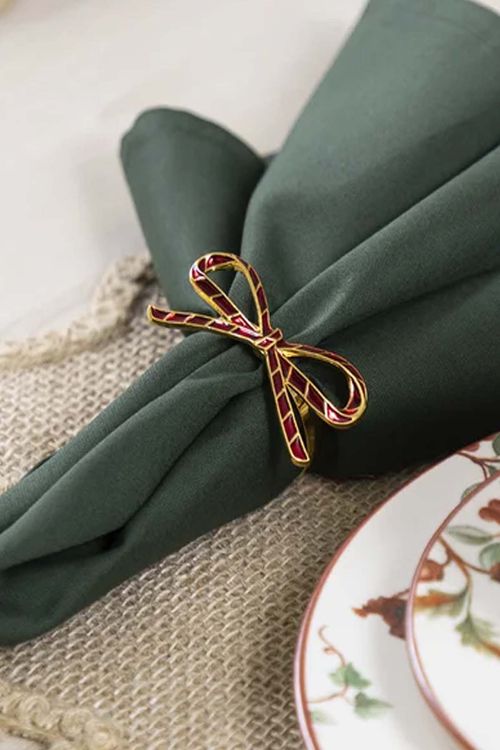 Conjunto de 4 Anel de Guardanapo Laços Natalinos