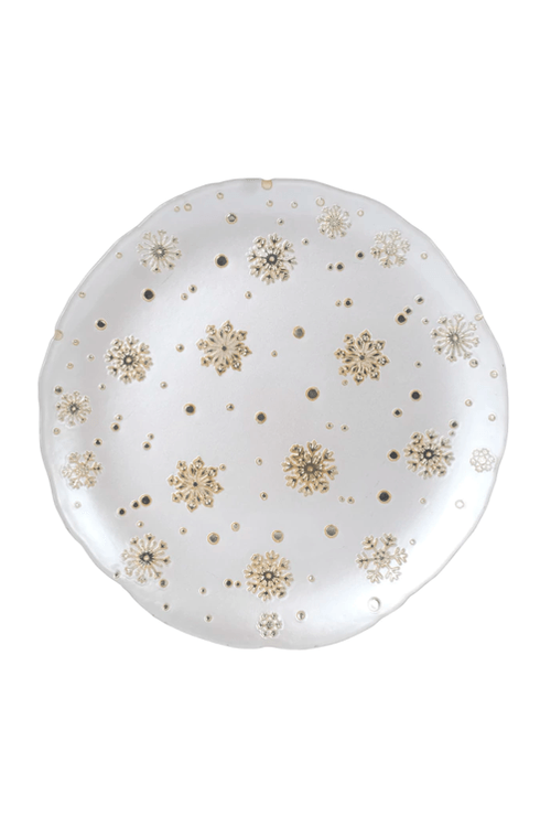 Sousplat de Vidro Flocos de Neve Dourado