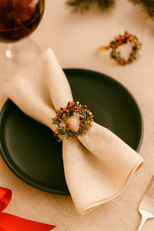 Conjunto de 4 Argolas para Guardanapo Guirlanda Natalina