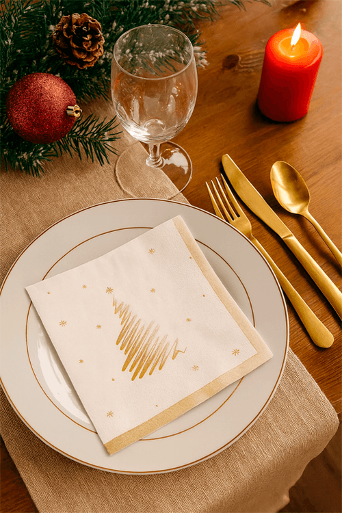 Guardanapo Natalino de Papel Árvore Dourado